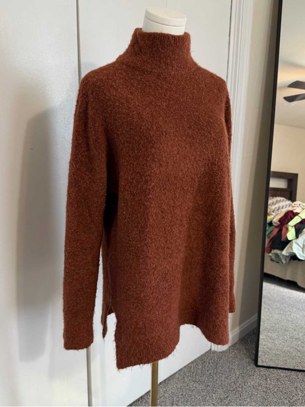 Abercrombie & Fitch Wool Blend Oversized Turtle Neck Burnt Orange Cozy Sweater S